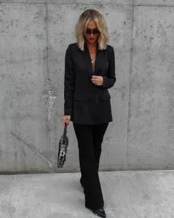 MABL-001 Shelly Satin Pocketed Blazer - Black - FINAL SALE