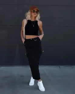 EMOR-001 Millennium Dreams Nylon Cargo Maxi Skirt - Black - SALE