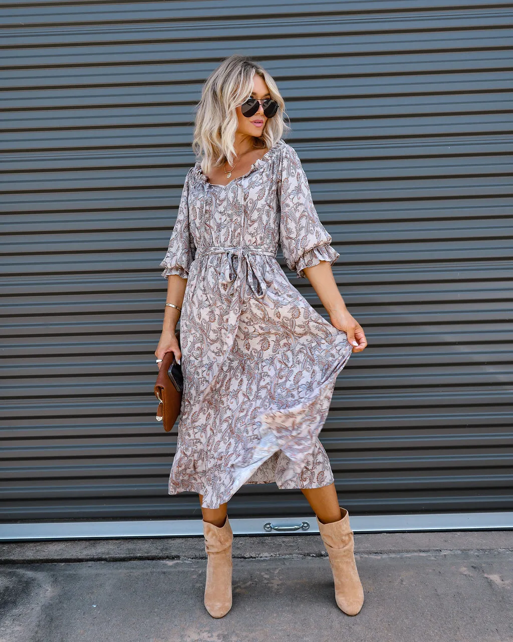 Boheme Beauty Paisley Off The Shoulder Midi Dress - FINAL SALE 1 Boheme Beauty Paisley Off The Shoulder Midi Dress - FINAL SALE