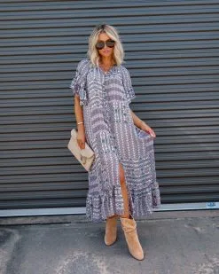 DRES-001 Joleen Patchwork Chiffon Maxi Dress - FINAL SALE