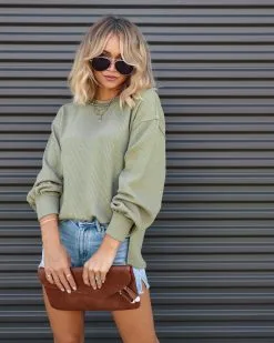 BLU-001 Comfort Zone Ribbed Knit Pullover - Olive - FINAL SALE