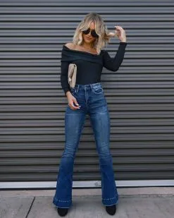 CHRY-001 Stop And Stare Asymmetrical Off Shoulder Bodysuit - Black - FINAL SALE