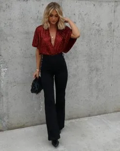 DRES-001 Christina Sequin Bodysuit - Wine - FINAL SALE