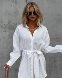 Kaylie Waist Tie Button Down Tunic - White - SALE -clothes Sales Facetune 11 01 2023 14 19 07