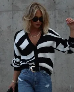 Outside The Box Knit Button Front Cardigan - Black/White - SALE