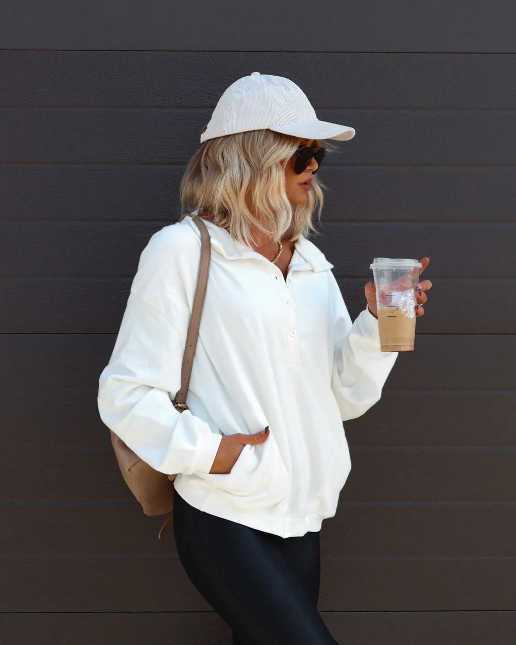 WISH-001 Corrine Pocketed Henley Pullover Sweater - Cream - FINAL SALE 1 WISH-001 Corrine Pocketed Henley Pullover Sweater - Cream - FINAL SALE