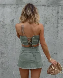 EMOR-001 Cristina Frayed Lace Up Corset Top - Olive - FINAL SALE -clothes Sales Facetune 12 12 2022 20 49 20
