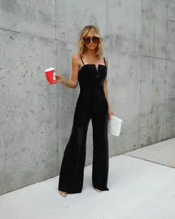 Bristol Velvet Wide Leg Jumpsuit - Black - FINAL SALE