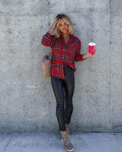 Peppermint Mocha Mood Plaid Button Down Top - FINAL SALE