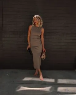 Rumor Has It Side Cutout Maxi Dress - Taupe