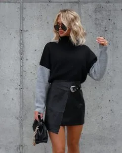 GILL-001 Saddle Up Queen Side Buckle Faux Leather Mini Skirt - Black - FINAL SALE