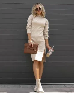 Agnes Ribbed Mock Neck Midi Dress - Beige - FINAL SALE -clothes Sales Facetune 22 08 2022 22 29 26