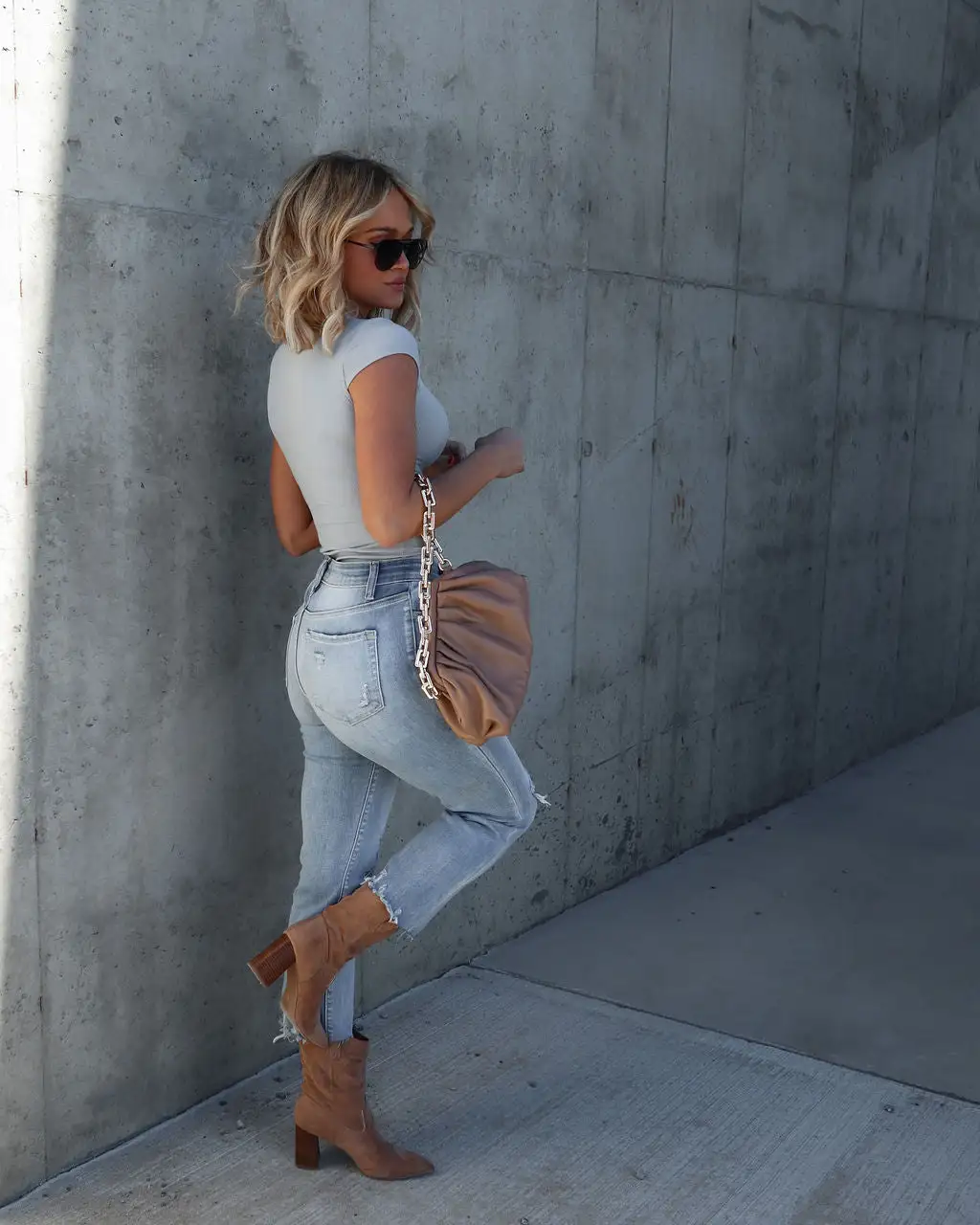 DRES-001 Far From Basic Ribbed Henley Bodysuit - Dusty Blue - FINAL SALE 4 DRES-001 Far From Basic Ribbed Henley Bodysuit - Dusty Blue - FINAL SALE - Image 4