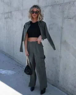 AAA-001 Mission Possible Cargo Wide Leg Pants - Olive - FINAL SALE