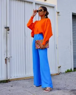 AAA-001 Long Shot Pocketed Wide Leg Pants - Aqua Blue - FINAL SALE