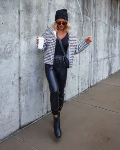Meet Me At The Rink Houndstooth Pocketed Puff Jacket - FINAL SALE