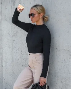 SHE -001 Korey Textured Long Sleeve Bodysuit - Black - FINAL SALE