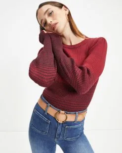 Fall Sunsets Ribbed Balloon Sleeve Pullover Sweater - Wine - FINAL SALE -clothes Sales Fall Sunsets Ribbed Balloon Sleeve Pullover Sweater 1751