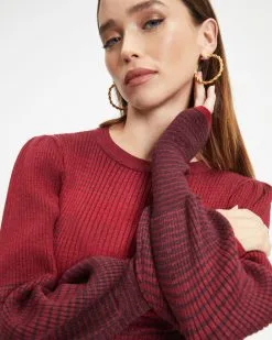 Fall Sunsets Ribbed Balloon Sleeve Pullover Sweater - Wine - FINAL SALE -clothes Sales Fall Sunsets Ribbed Balloon Sleeve Pullover Sweater 1818