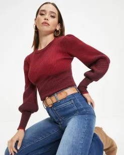 Fall Sunsets Ribbed Balloon Sleeve Pullover Sweater - Wine - FINAL SALE -clothes Sales Fall Sunsets Ribbed Balloon Sleeve Pullover Sweater 1871