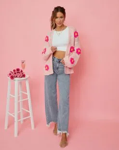 Fallen Daisy Oversized Knit Cardigan - Pink - SALE -clothes Sales FallenDaisyOversizedKnitCardigan Pink 1