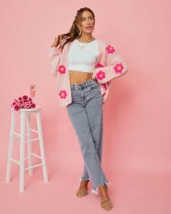 Fallen Daisy Oversized Knit Cardigan - Pink - SALE -clothes Sales FallenDaisyOversizedKnitCardigan Pink 2