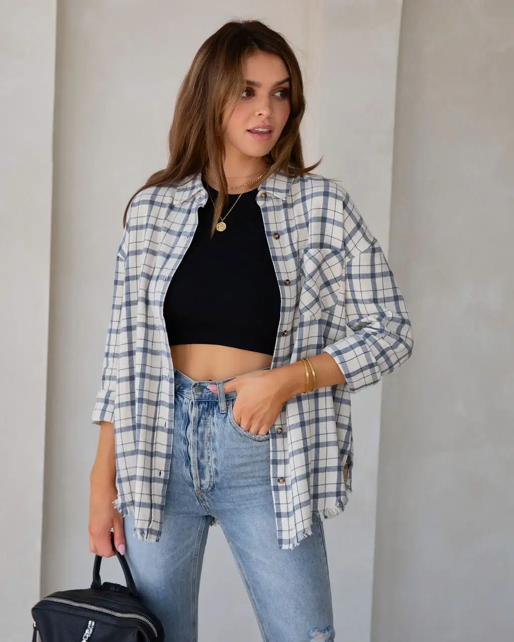 Farmers Market Lightweight Plaid Top - Off White - FINAL SALE 7 Farmers Market Lightweight Plaid Top - Off White - FINAL SALE - Image 7
