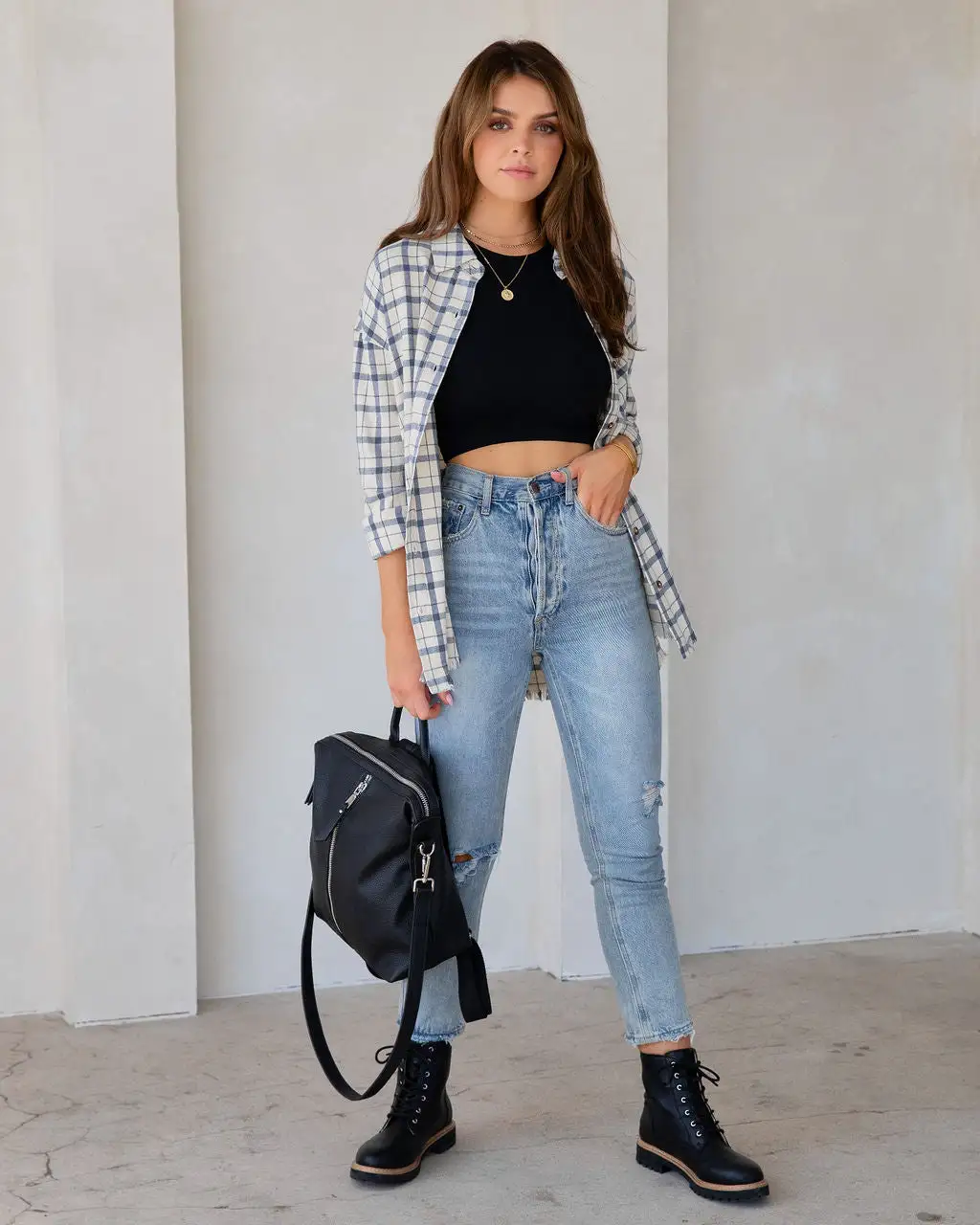 Farmers Market Lightweight Plaid Top - Off White - FINAL SALE 3 Farmers Market Lightweight Plaid Top - Off White - FINAL SALE - Image 3