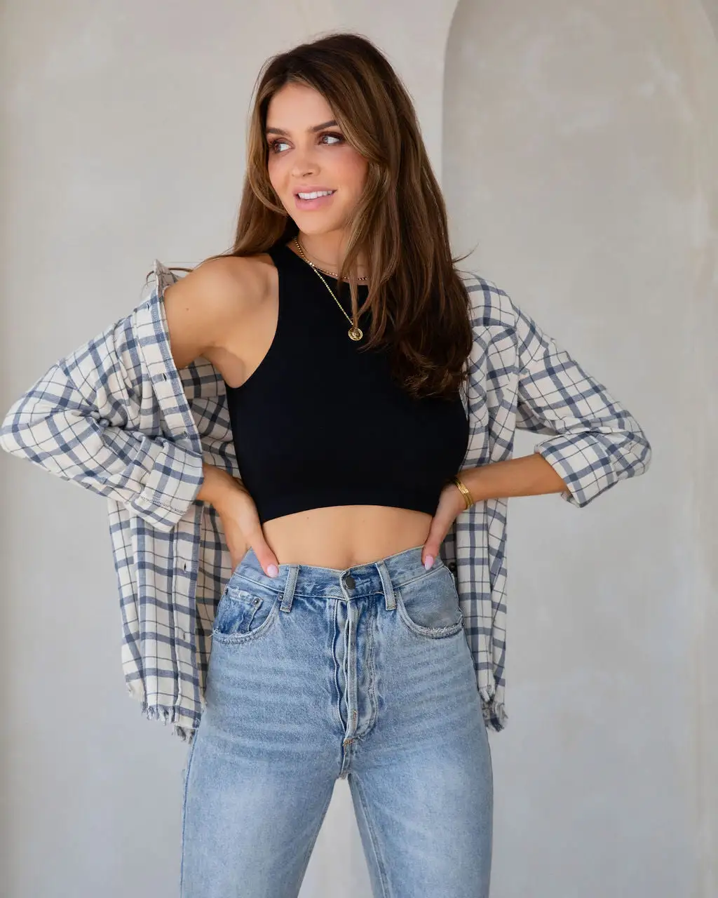Farmers Market Lightweight Plaid Top - Off White - FINAL SALE 5 Farmers Market Lightweight Plaid Top - Off White - FINAL SALE - Image 5