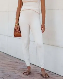 LUMI-001 Fashionably Casual Knit High Rise Straight Pants - Cream - FINAL SALE -clothes Sales FashionablyCasualKnitCream101