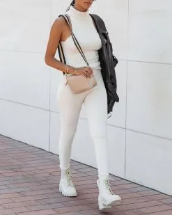 LUMI-001 Fashionably Casual Knit High Rise Straight Pants - Cream - FINAL SALE -clothes Sales FashionablyCasualKnitCream196