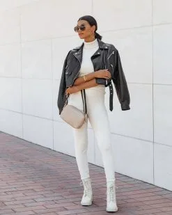 LUMI-001 Fashionably Casual Knit High Rise Straight Pants - Cream - FINAL SALE