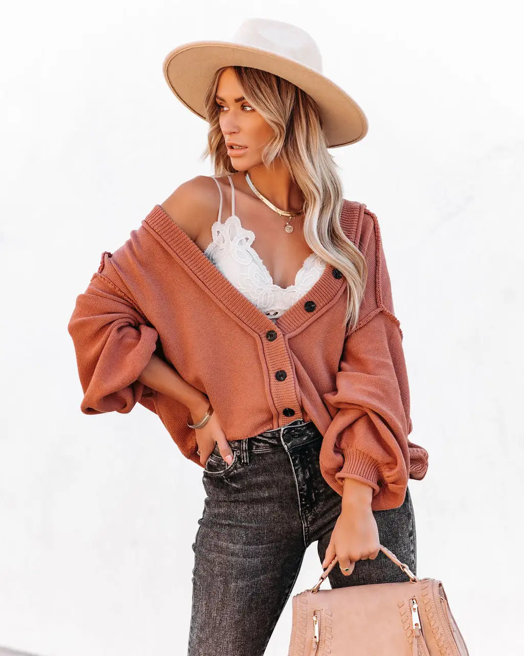 POL-001 Favor Cotton Button Front Cardigan - Clay - LAST CHANCE 7 POL-001 Favor Cotton Button Front Cardigan - Clay - LAST CHANCE - Image 7