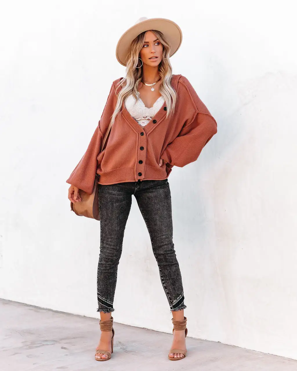 POL-001 Favor Cotton Button Front Cardigan - Clay - LAST CHANCE 6 POL-001 Favor Cotton Button Front Cardigan - Clay - LAST CHANCE - Image 6