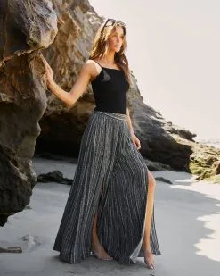 PROM-001 Feel The Breeze Printed Front Slit Pants - Black