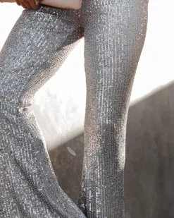 ON T-001 Festive Flair Sequin High Rise Flare Pants - Silver - FINAL SALE -clothes Sales Festivesequintwopiece silver 19