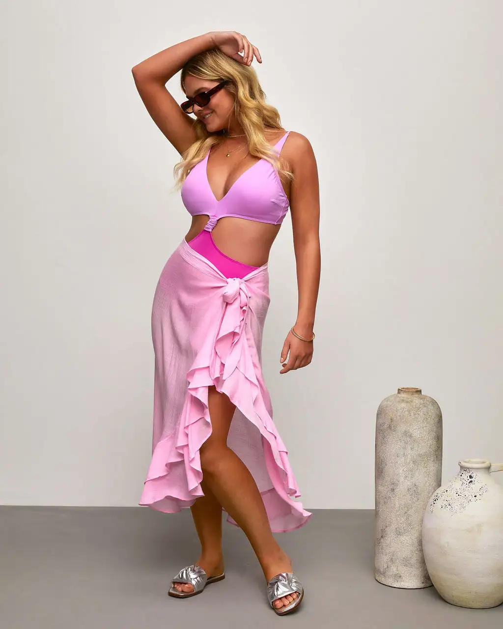 HYFV-001 Flamingo Paradise Sarong Ruffle Skirt - Pink 1 HYFV-001 Flamingo Paradise Sarong Ruffle Skirt - Pink