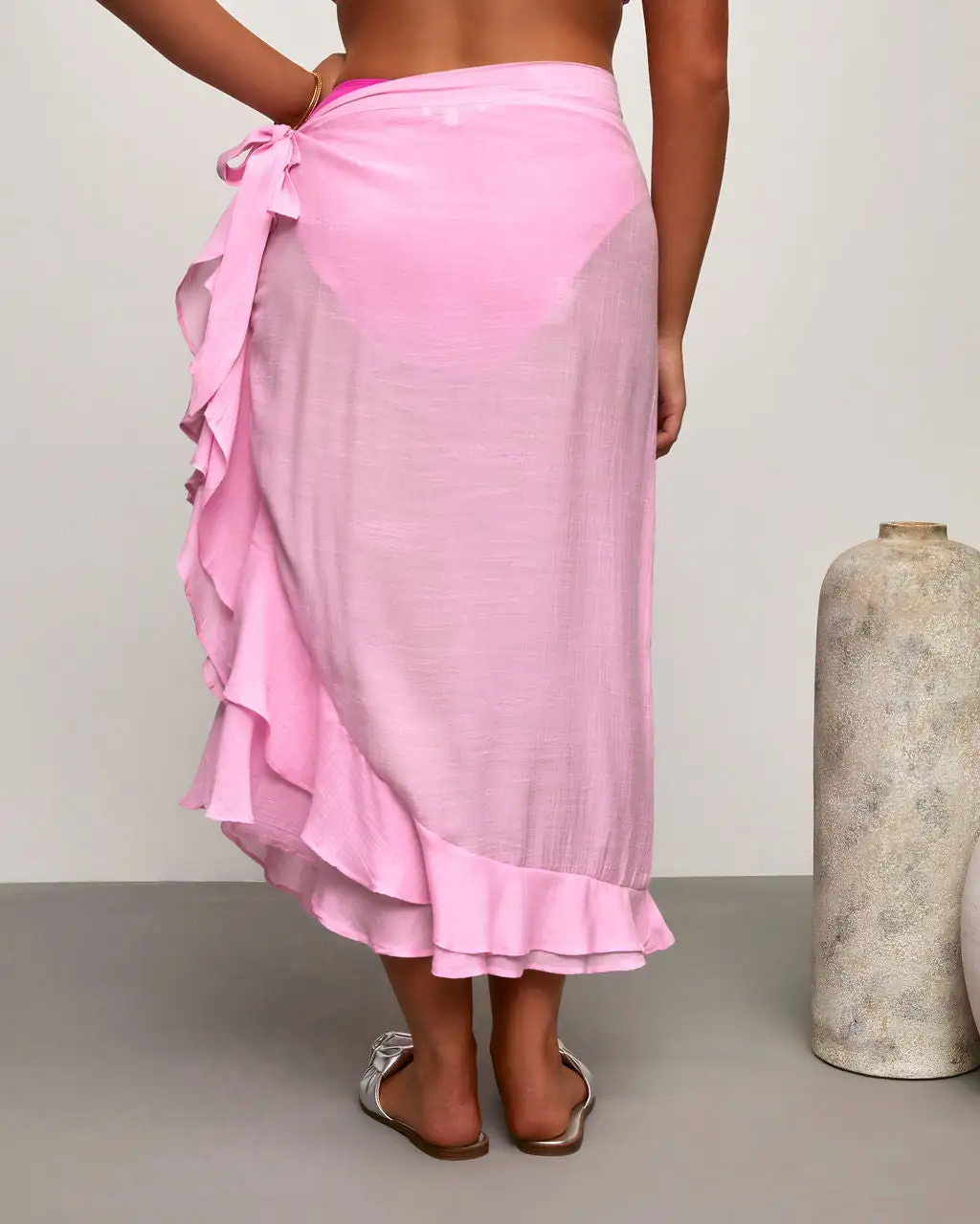 HYFV-001 Flamingo Paradise Sarong Ruffle Skirt - Pink 3 HYFV-001 Flamingo Paradise Sarong Ruffle Skirt - Pink - Image 3