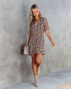Floral Spice Ruched Ruffle Mini Dress - FINAL SALE -clothes Sales FloralSpiceRuchedRuffleMiniDress6