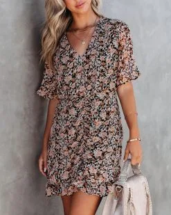 Floral Spice Ruched Ruffle Mini Dress - FINAL SALE -clothes Sales FloralSpiceRuchedRuffleMiniDress68