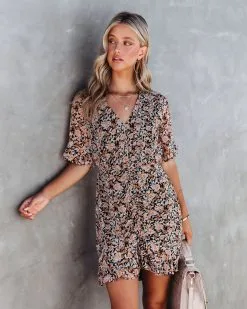 Floral Spice Ruched Ruffle Mini Dress - FINAL SALE -clothes Sales FloralSpiceRuchedRuffleMiniDress72