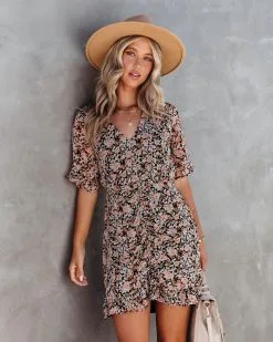 Floral Spice Ruched Ruffle Mini Dress - FINAL SALE