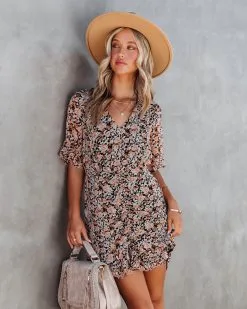Floral Spice Ruched Ruffle Mini Dress - FINAL SALE -clothes Sales FloralSpiceRuchedRuffleMiniDress89