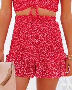 MABL-001 Forever After All Floral Smocked Skort - Red - LAST CHANCE -clothes Sales ForeverAfterAllFloralSmockedRED25