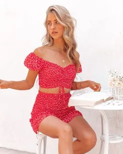 MABL-001 Forever After All Floral Smocked Skort - Red - LAST CHANCE -clothes Sales ForeverAfterAllFloralSmockedRED48 edd5b7da fd62 44a4 8b19 43ce612a72e9