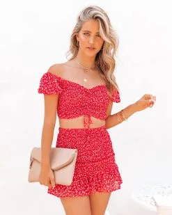 MABL-001 Forever After All Floral Smocked Skort - Red - LAST CHANCE -clothes Sales ForeverAfterAllFloralSmockedRED60 0b14d048 a162 4611 a544 c45a5d90b7b2