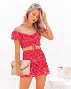 MABL-001 Forever After All Floral Smocked Skort - Red - LAST CHANCE