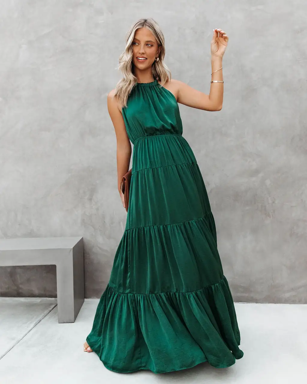 AAKA-001 Forever Begins Today Satin Maxi Dress - Emerald Green - FINAL SALE 3 AAKA-001 Forever Begins Today Satin Maxi Dress - Emerald Green - FINAL SALE - Image 3
