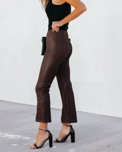 Freedom Faux Leather Slit Front Pants - Brown - FINAL SALE
