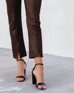 Freedom Faux Leather Slit Front Pants - Brown - FINAL SALE -clothes Sales FreedomFauxLeatherSlitFrontPantsBrown132